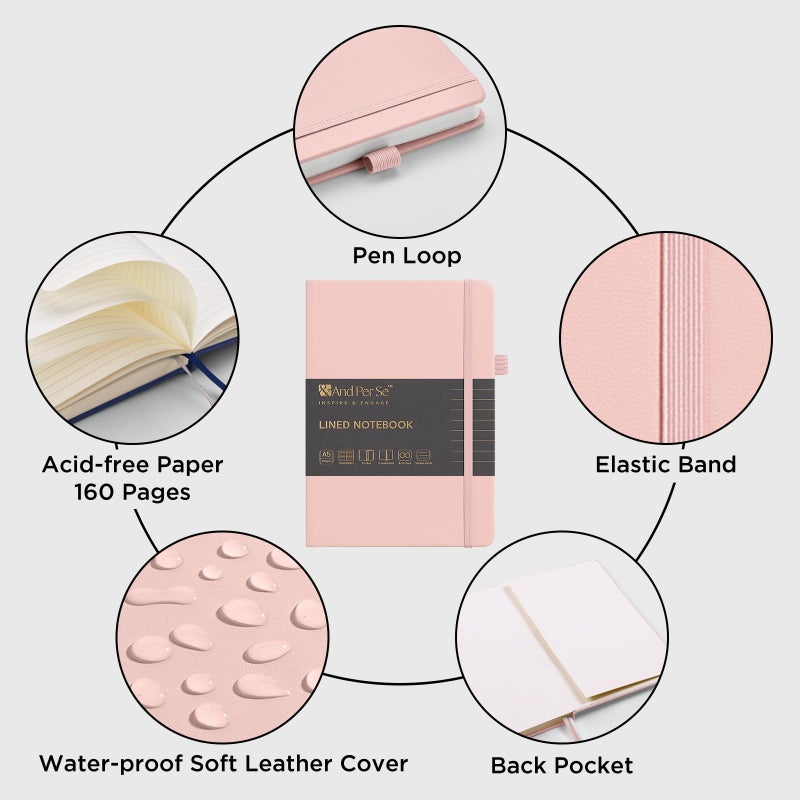 &And Per Se Lined Journal Notebook، 160 صفحة، A5 5.7 × 8 بوصة مجلات ورقية سميكة مسطرة بالكلية للكتابة، دفاتر ملاحظات ذات غلاف فني للنساء والرجال والمدرسة (عبوة واحدة، وردي) - Image 4